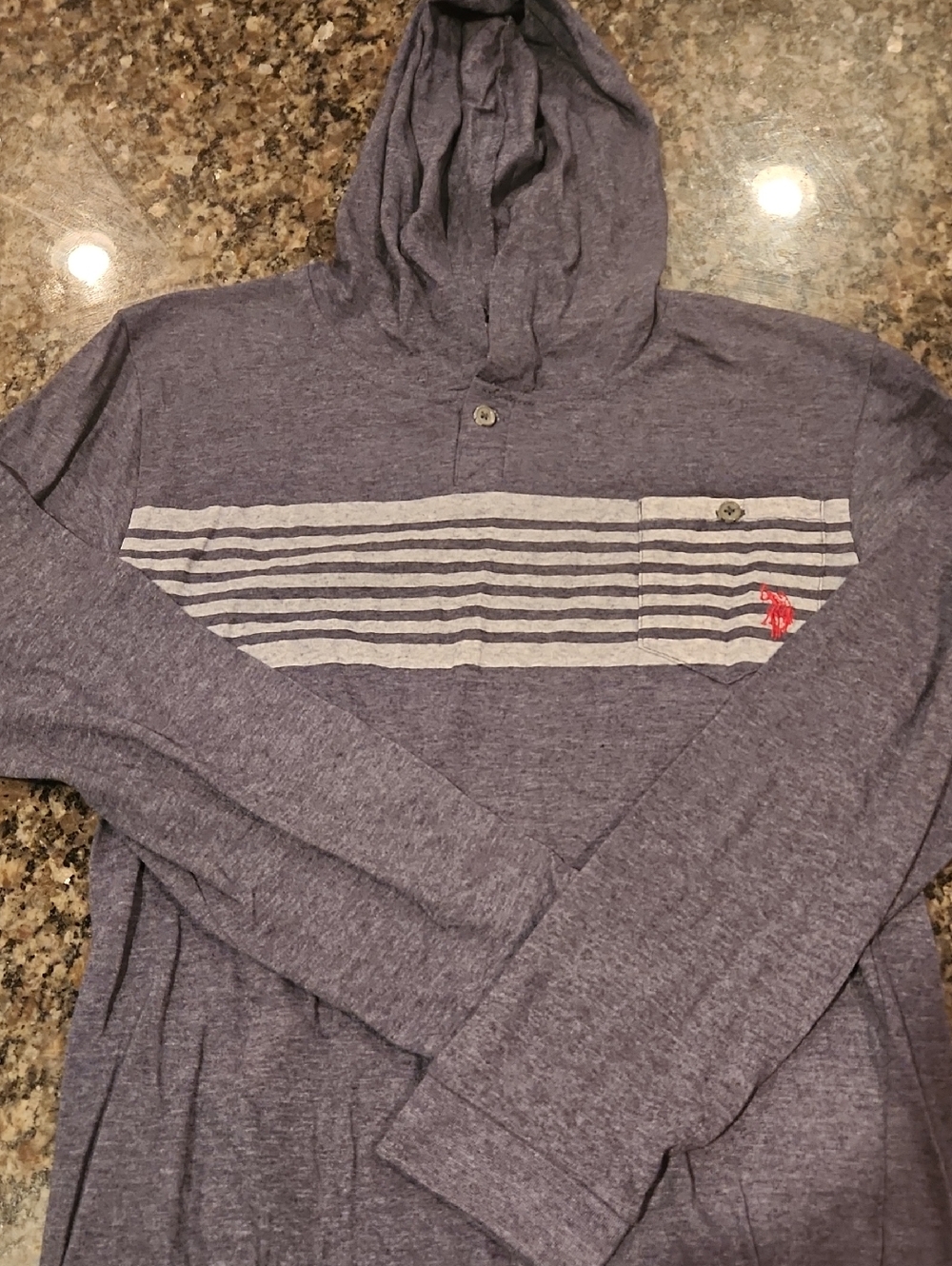 U.S. Polo Assn. Men's Heather Navy Hooded Long-Sleeve Shirt with Striped Chest